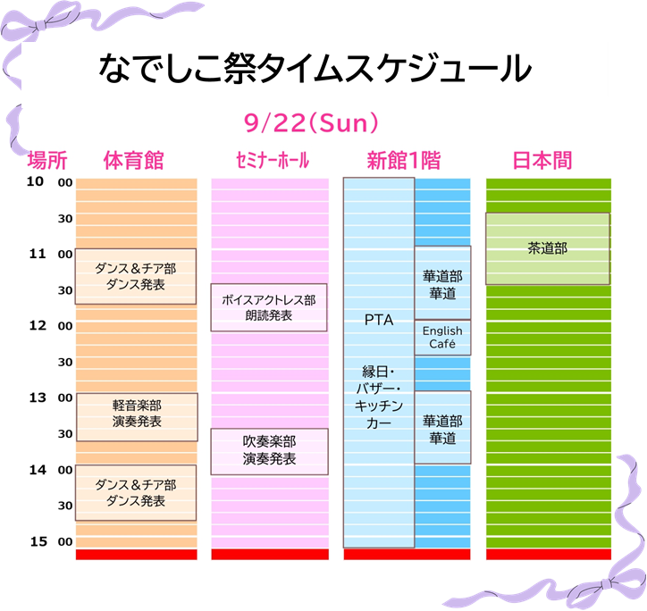 なでしこ祭（文化祭）タイムスケジュール